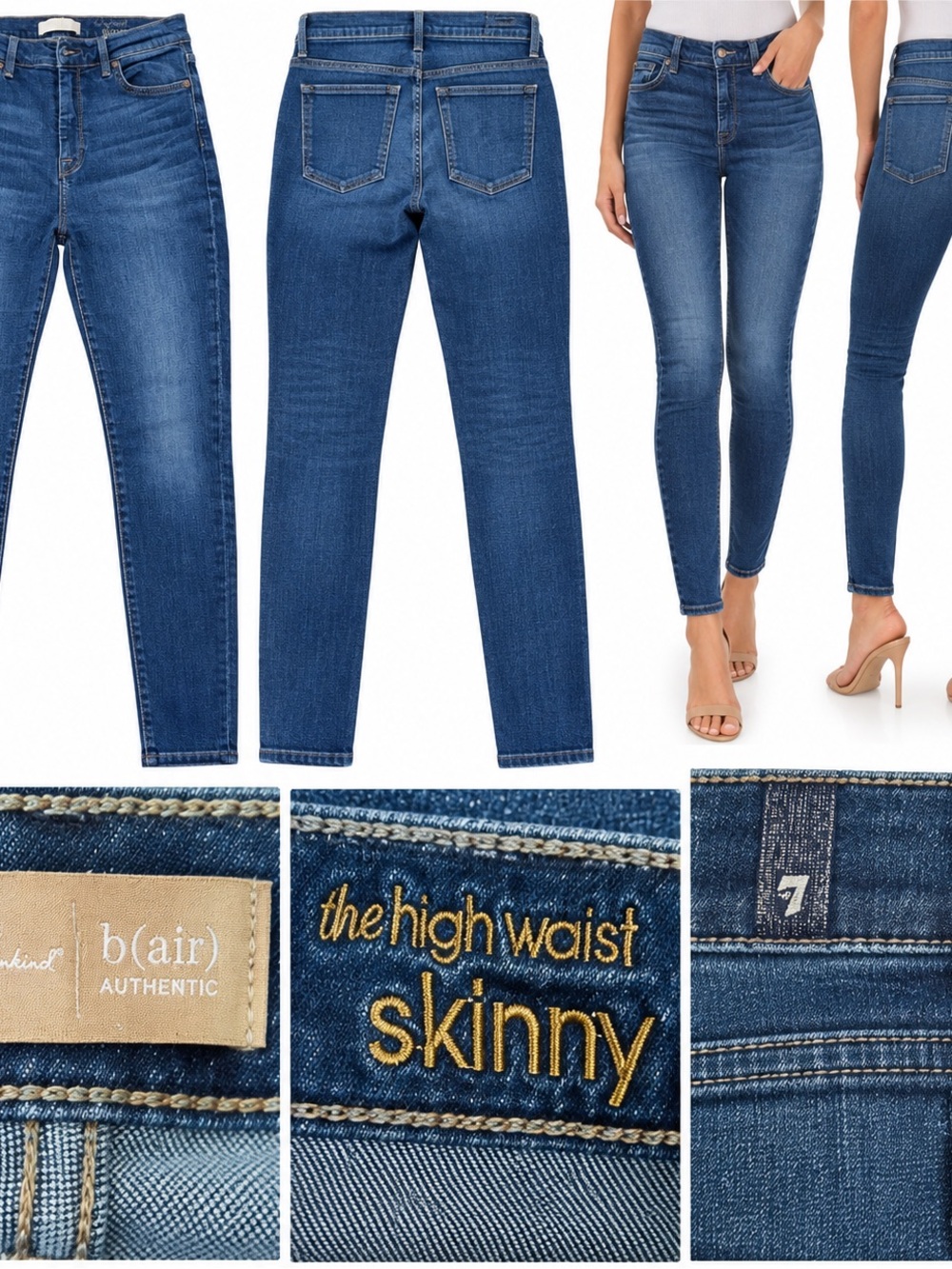 7 For All Mankind High Waist Skinny Jeans - Medium Blue